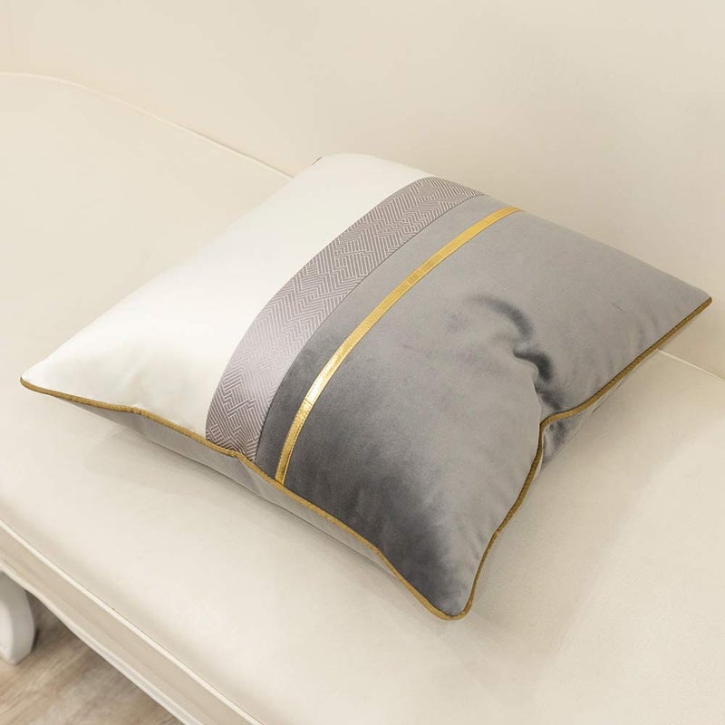 Avigers 20 x 20 Inches Gray White Gold Leather Striped Patchwork Velvet Cushion Case Luxury Modern Throw Pillow Cover Decorative Pillow for Couch Living Room Bedroom Car - Image 3
